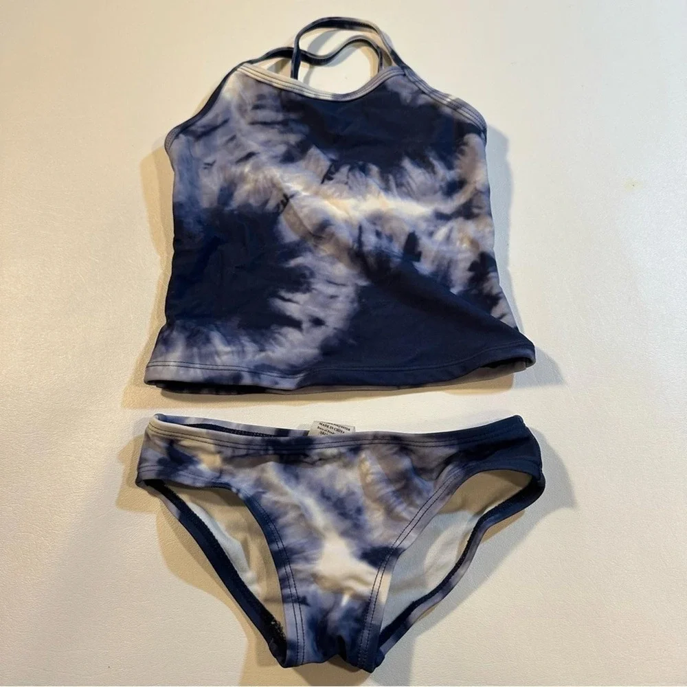 NWOT Kanu Surf‎ Girls Size 4T Blue Tie Dye Criss Cross Strap Tankini UPF 50